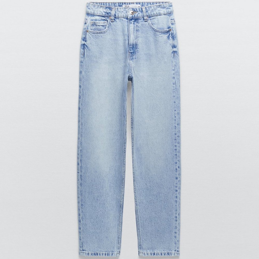 Zara High Rise Z1975 Mom Jeans in Mid-Blue